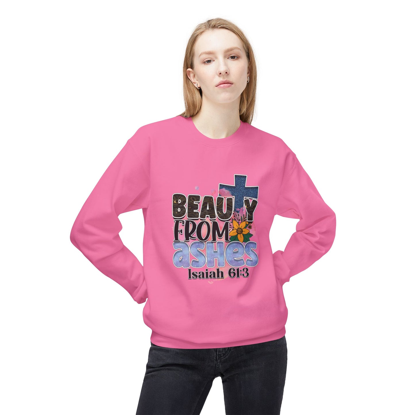 "Beauty From Ashes" Unisex Softstyle Fleece Crewneck Sweatshirt – Midweight Comfort & Inspirational Design