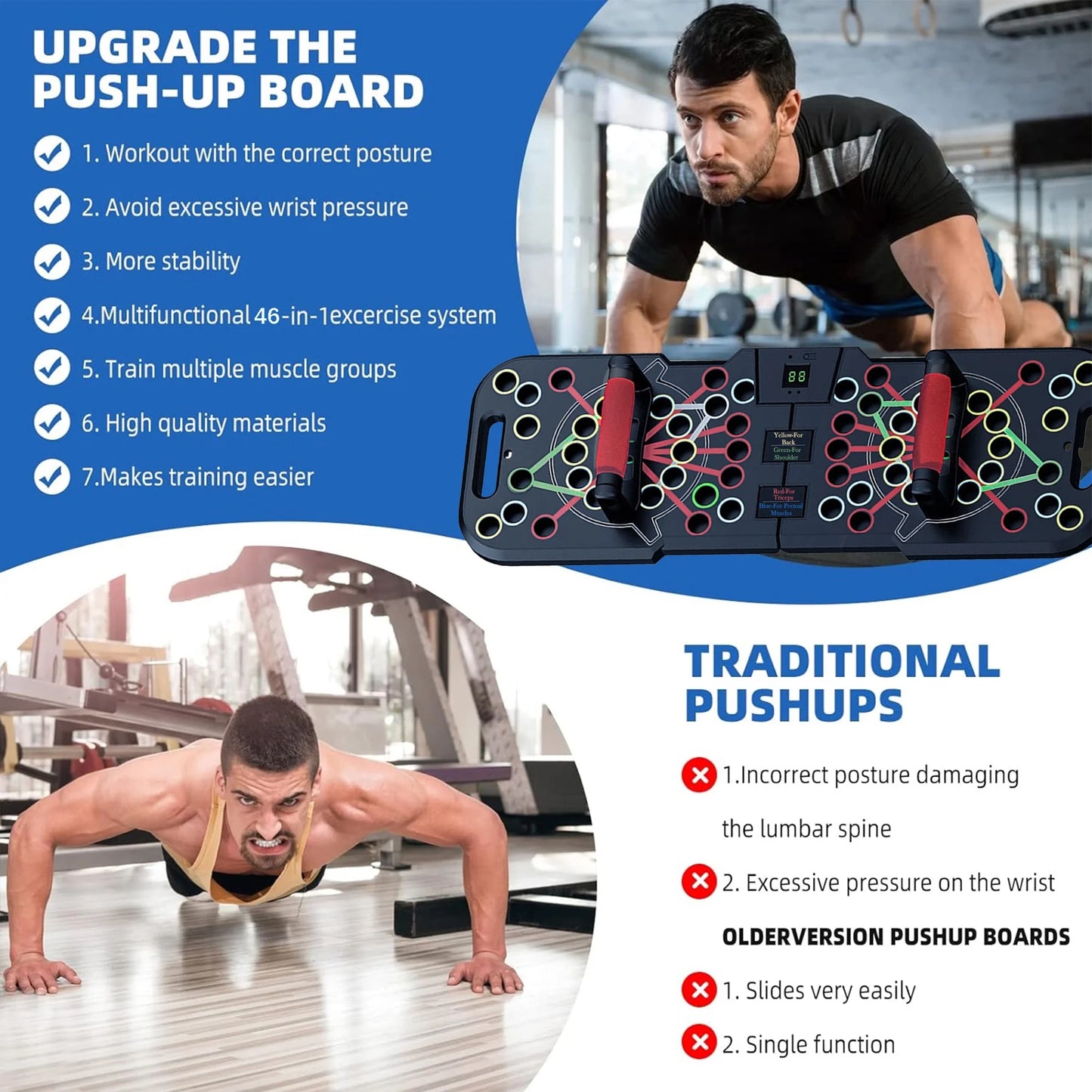 Multi-Function Push-Up Board with Smart Count – 60-in-1 Foldable & Portable Push-Up Bar, Floor Handles for Professional Home Gym & Strength Training Equipment for Men