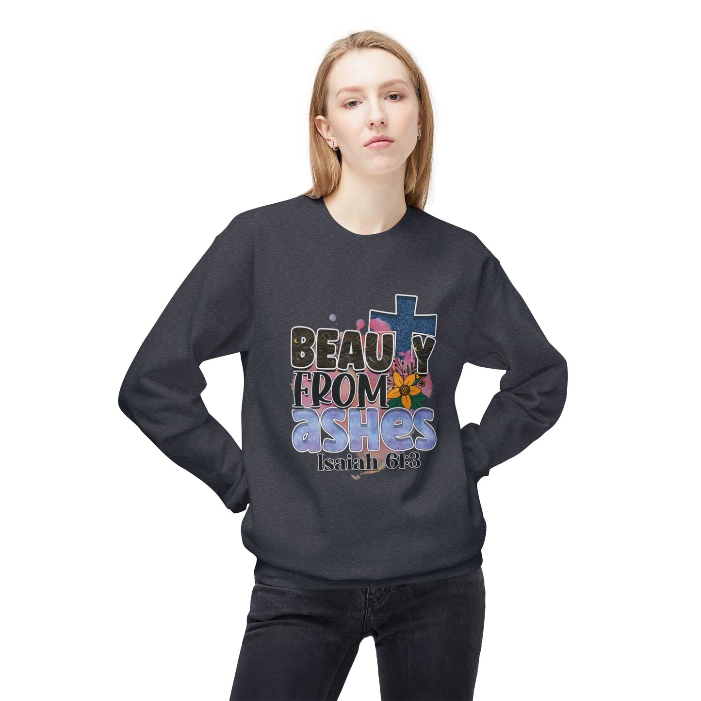 "Beauty From Ashes" Unisex Softstyle Fleece Crewneck Sweatshirt – Midweight Comfort & Inspirational Design